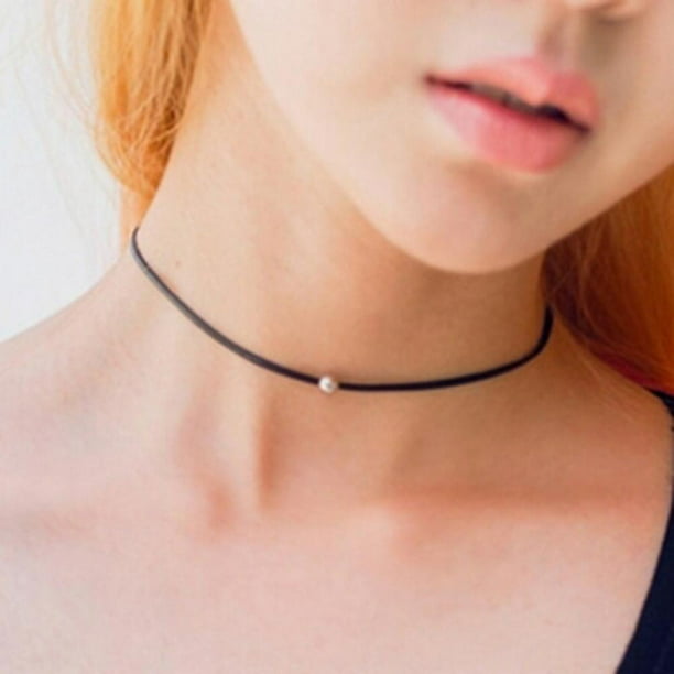 Women retro Black Synth Suede leather Bar 2 Layers neck choker Short Necklace 